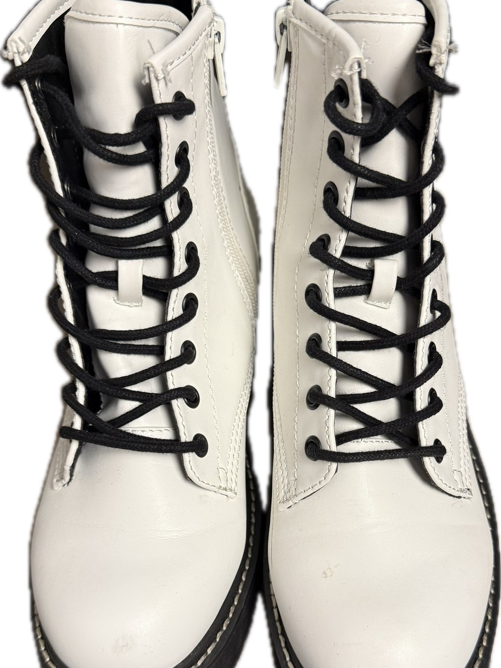 Madden Girl White Combat Boots with Black Laces Biker, casual and Sophisticated